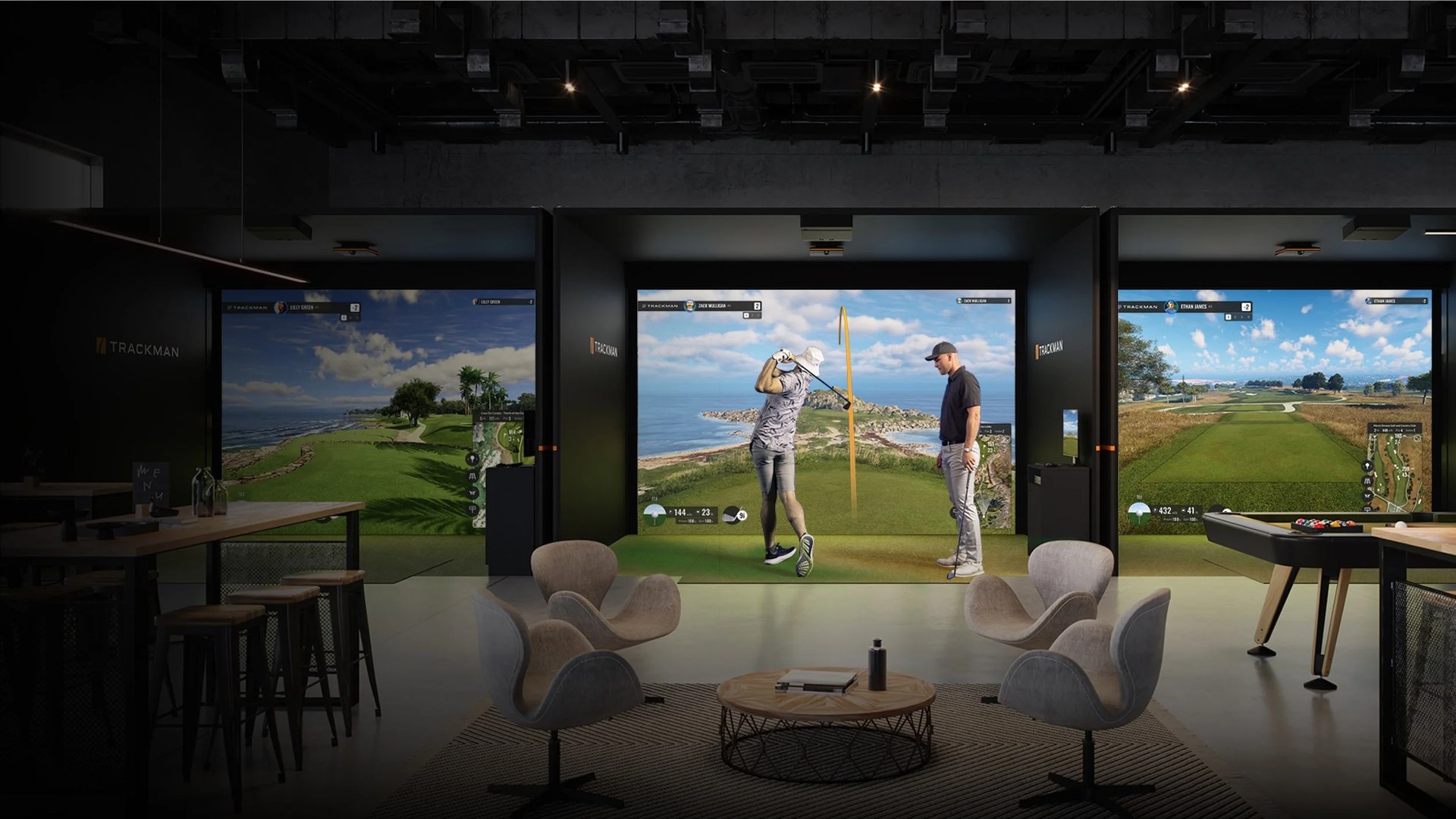 Simulateur de golf Trackman en action
